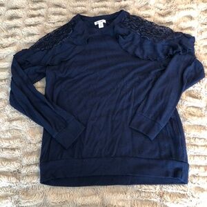 Miami Navy Blue sweater with lace/ruffle shoulder detail size XS